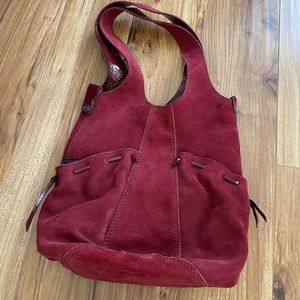Lucky Brand Vintage suede Leather Bucket Tote Boho bag purse